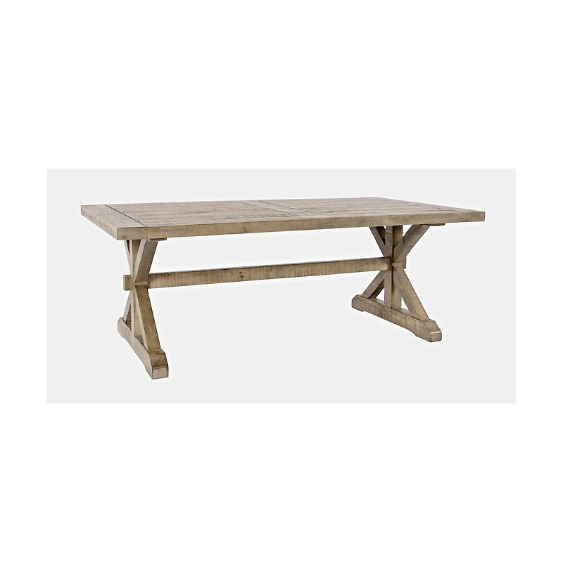 Jofran Carlyle Crossing Modern Rustic Distressed Solid Wood Coffee Table with Trestle