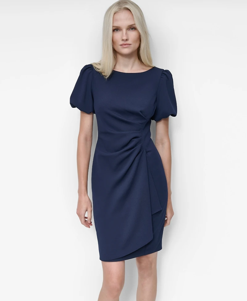 Dkny Women's Bubble Sleeve Scuba Crepe Ruched Sheath Dress