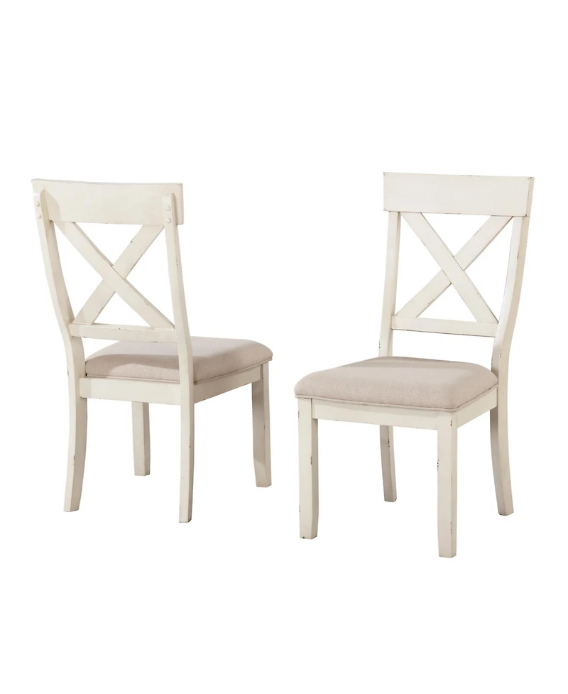 Simplie Fun Wood Cross Back Upholstered Dining Chairs, Set Of 2, Antique White