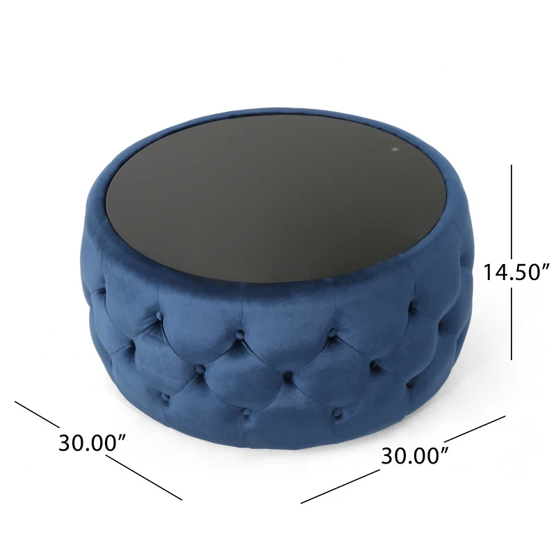 Simplie Fun Modern Glam Velvet Ottoman with Button-Tufted Stitch and Glass Top