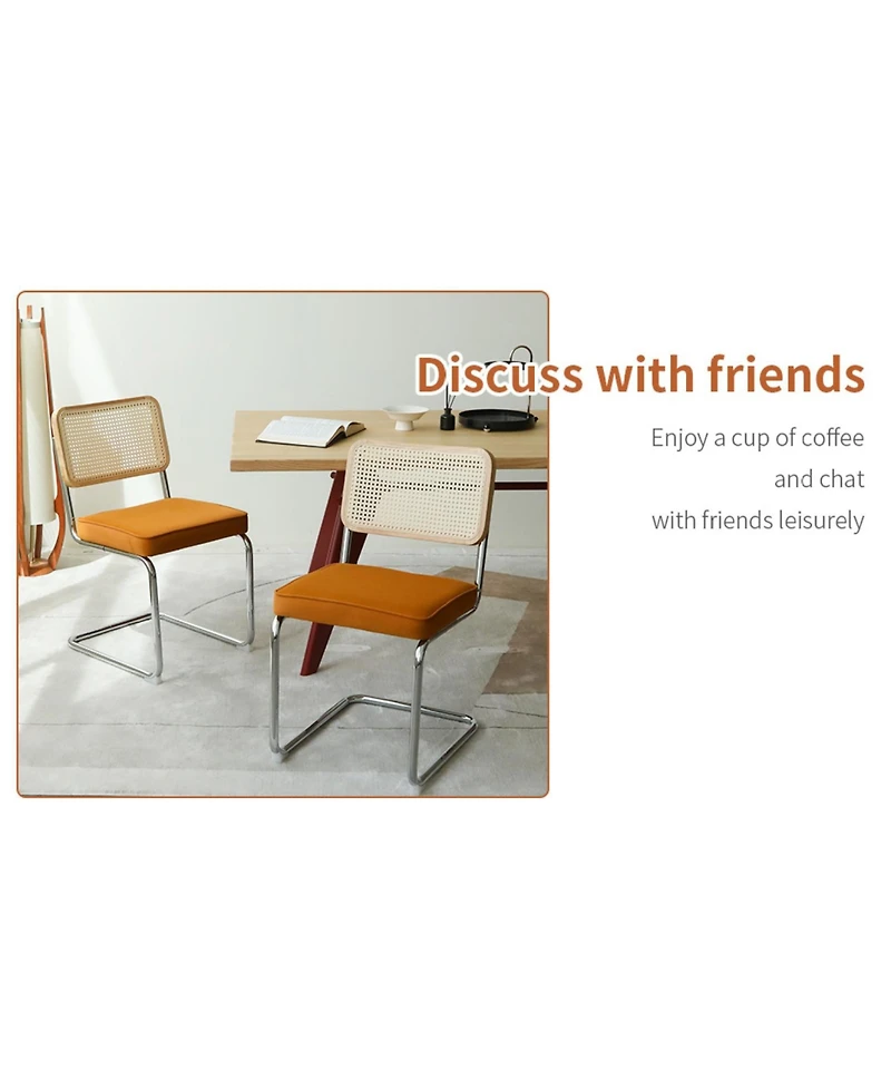 Streamdale Furniture Velvet Rattan Dining Chairs Chrome Legs (Set of 2)