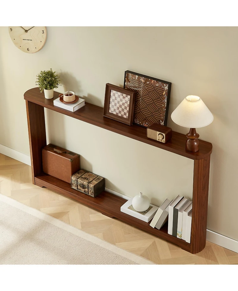 Streamdale Furniture 70" Walnut Console Table - Narrow Sofa/Entryway Table with Corrugated Texture