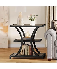 Tribesigns End Table with Storage, 3-Tier Side Geometric Metal Design, Industrial Nightstand