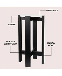 Jonathan Y Elena 24" Minimalist Structured Wood Drink Table and Decorative End with White Marble Round Top