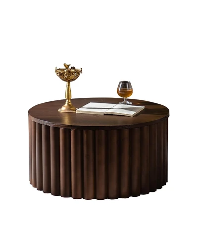 Boyel Living Round Coffee Table with Lift, Handcrafted Relief Wooden Tea Table for Living Room