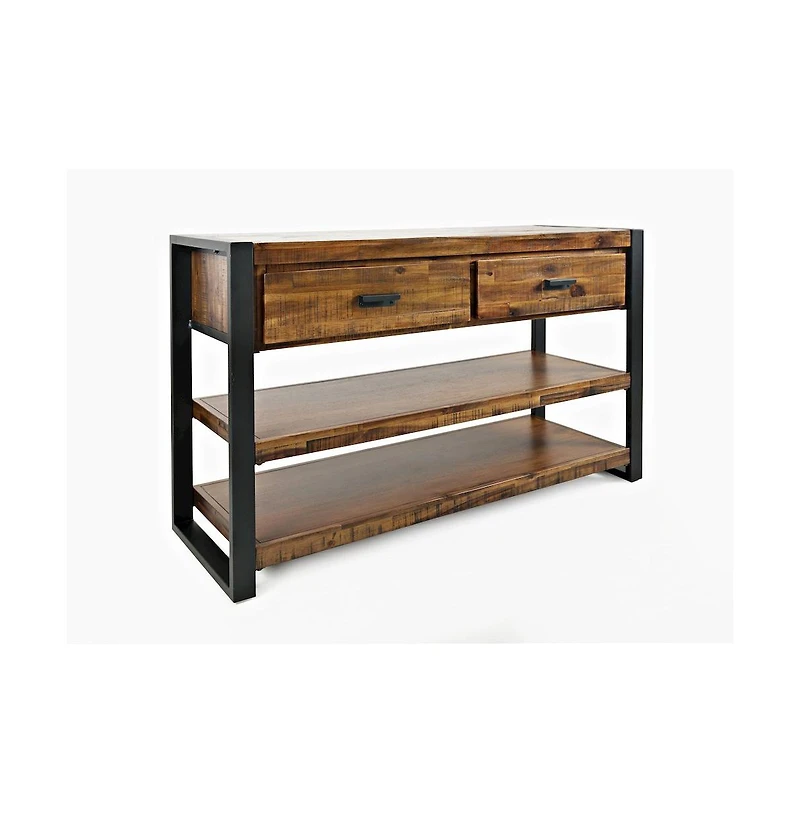 Jofran Loftworks Modern Industrial Distressed Acacia 50" Sofa Table with Drawers