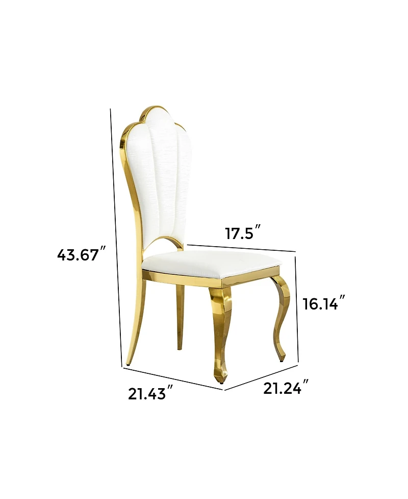 Streamdale Furniture Streamdale Dining chair stainless steel legs with white Pu leather set of 2pcs