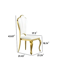 Streamdale Furniture Streamdale Dining chair stainless steel legs with white Pu leather set of 2pcs