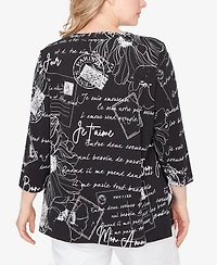 Ruby Rd. Plus Parisian Print Embellished Knit Top