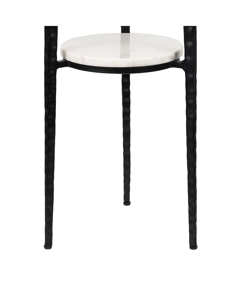 Jonathan Y Seraphina 24.75" Industrial 2-Tier Metal Frame Drink Table and Decorative End with White Marble Round Top