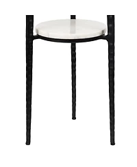 Jonathan Y Seraphina 24.75" Industrial 2-Tier Metal Frame Drink Table and Decorative End with White Marble Round Top