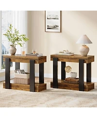 Tribesigns Narrow Wood End Table Set of 2, 2-Tier Farmhouse Side Table for Living Room