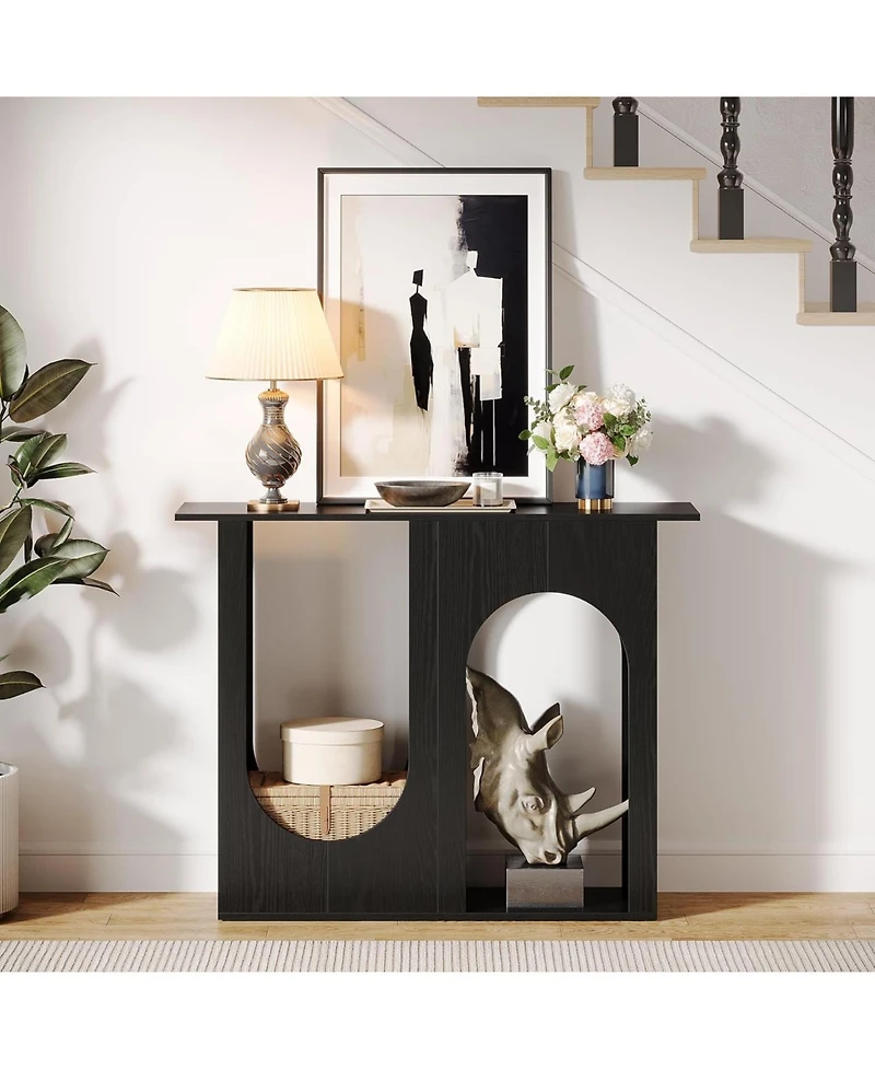 Tribesigns 39.4'' Black Console Table, Narrow Sofa Table Behind The Couch with Arched Design