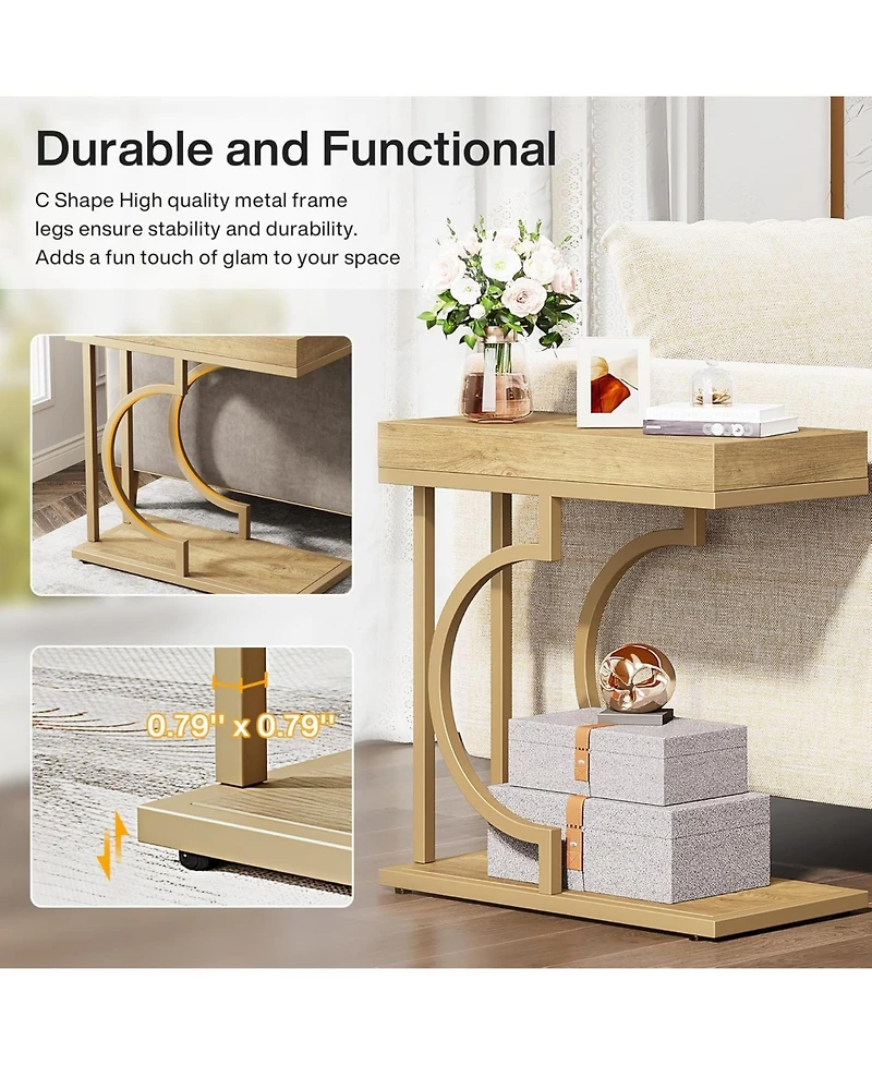 Tribesigns Narrow Side Table, C Shaped End Table for Living Room