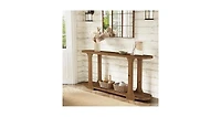 Tribesigns 63 Inch Solid Wood Console Table, Farmhouse Couch Table Behind Sofa with 2-Tier Shelf for Hallway, Foyer, Entrance