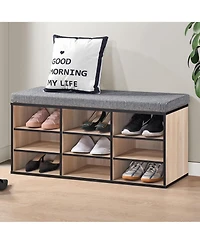 Kings Brand Furniture Shoe Storage Bench with Cushion, 9 Cubbies Organizer, Cubby Rack Adjustable Shelves