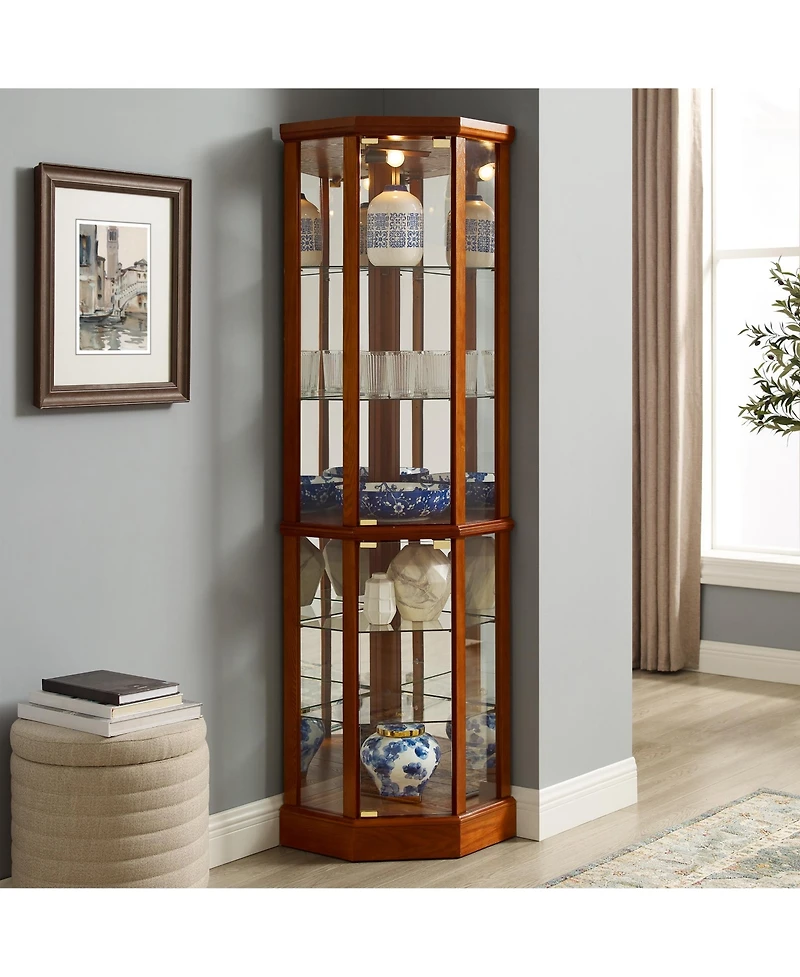 Lovmor Corner Curio Cabinet with Mirrored Panel Tempered Glass Shelves and Transitional Style