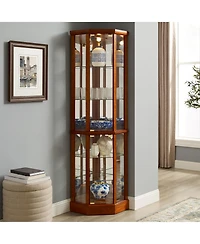 Lovmor Corner Curio Cabinet with Mirrored Panel Tempered Glass Shelves and Transitional Style