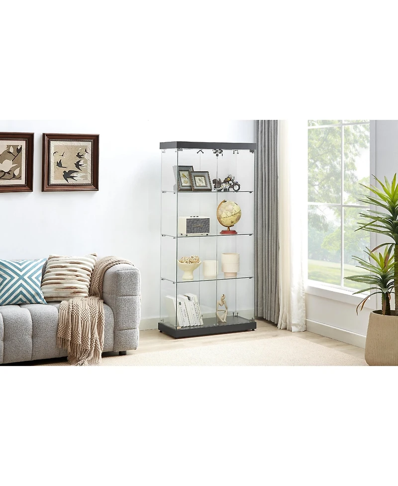 Lovmor Glass Display Cabinet with Tempered Glass Doors Lock and Warm Yellow Lights