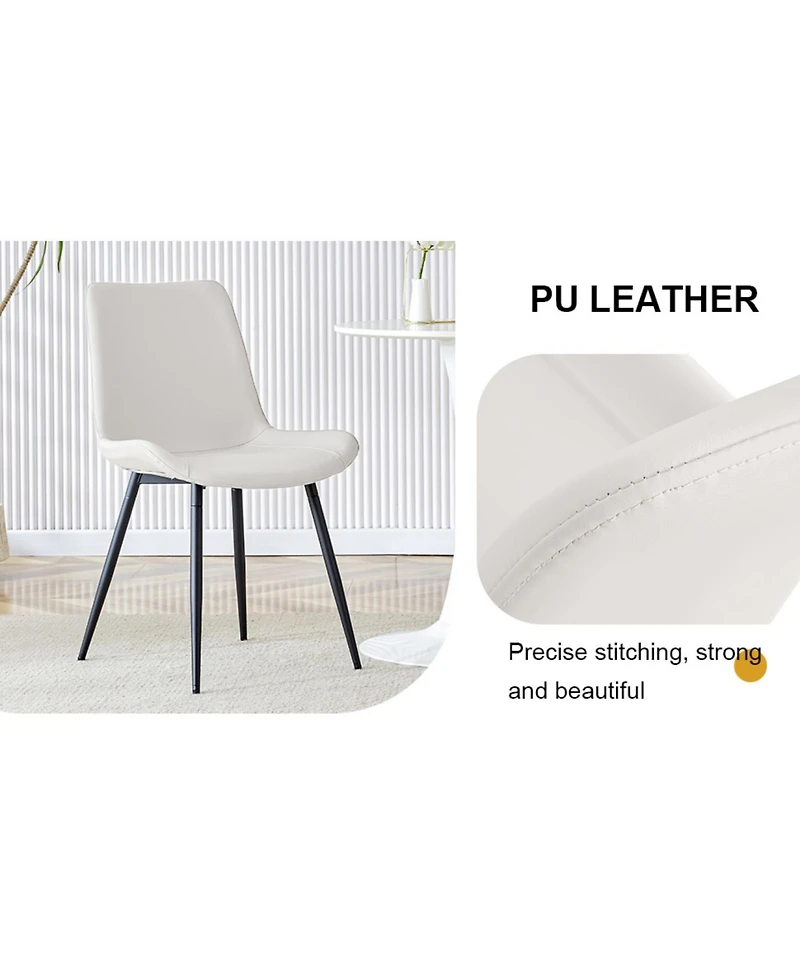 Streamdale Furniture White Faux Leather Dining Chair with Black Metal Legs