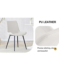 Streamdale Furniture White Faux Leather Dining Chair with Black Metal Legs