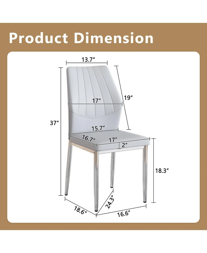 Streamdale Furniture Set of 6 Light & Silver Dining Chairs, 37" High Ergonomic Pu Backrest