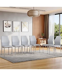 Streamdale Furniture Set of 6 Light & Silver Dining Chairs, 37" High Ergonomic Pu Backrest