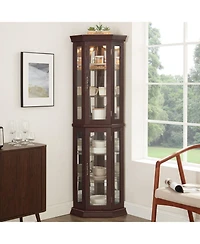 Streamdale Furniture Streamdale Lighted Corner Curio Cabinet - Glass Display - Dark Cherry