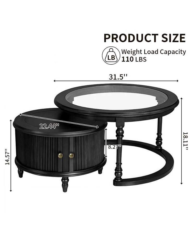 Streamdale Furniture Modern Nesting Coffee Table Set with Glass and Solid Wood Frame