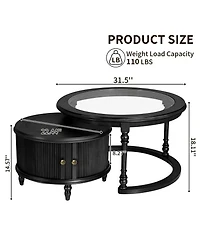 Streamdale Furniture Modern Nesting Coffee Table Set with Glass and Solid Wood Frame