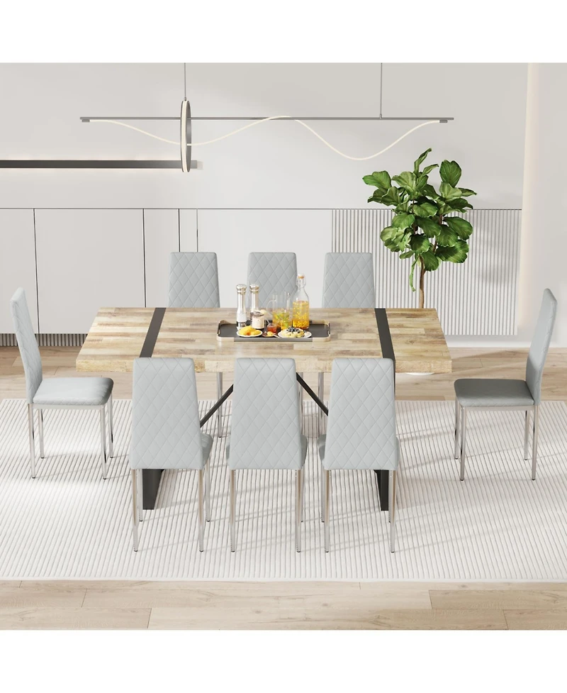 Streamdale Furniture 8-Set Leather Office Chairs: High-Back Diamond Quilted, 45D Foam Cushion. Black/White/Gray.