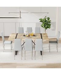 Streamdale Furniture 8-Set Leather Office Chairs: High-Back Diamond Quilted, 45D Foam Cushion. Black/White/Gray.