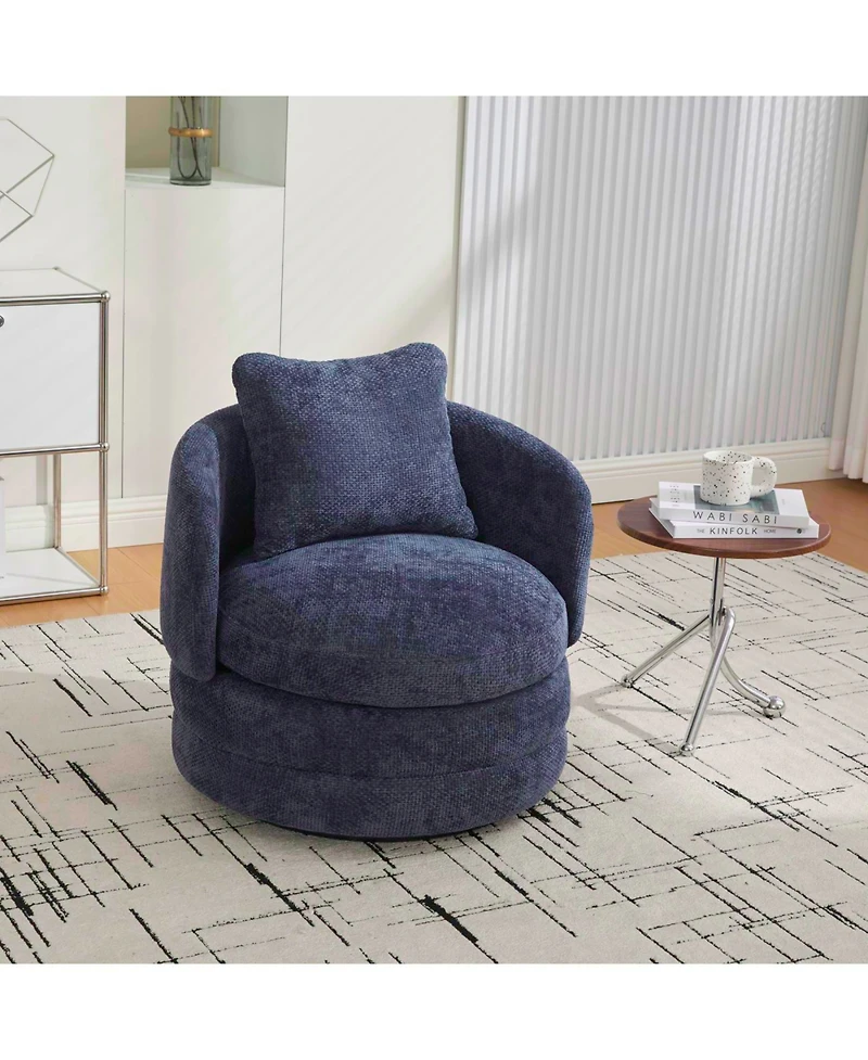 Streamdale Furniture 30" Round Swivel Barrel Accent Chair with Pillow, Navy Chenille
