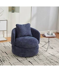 Streamdale Furniture 30" Round Swivel Barrel Accent Chair with Pillow, Navy Chenille