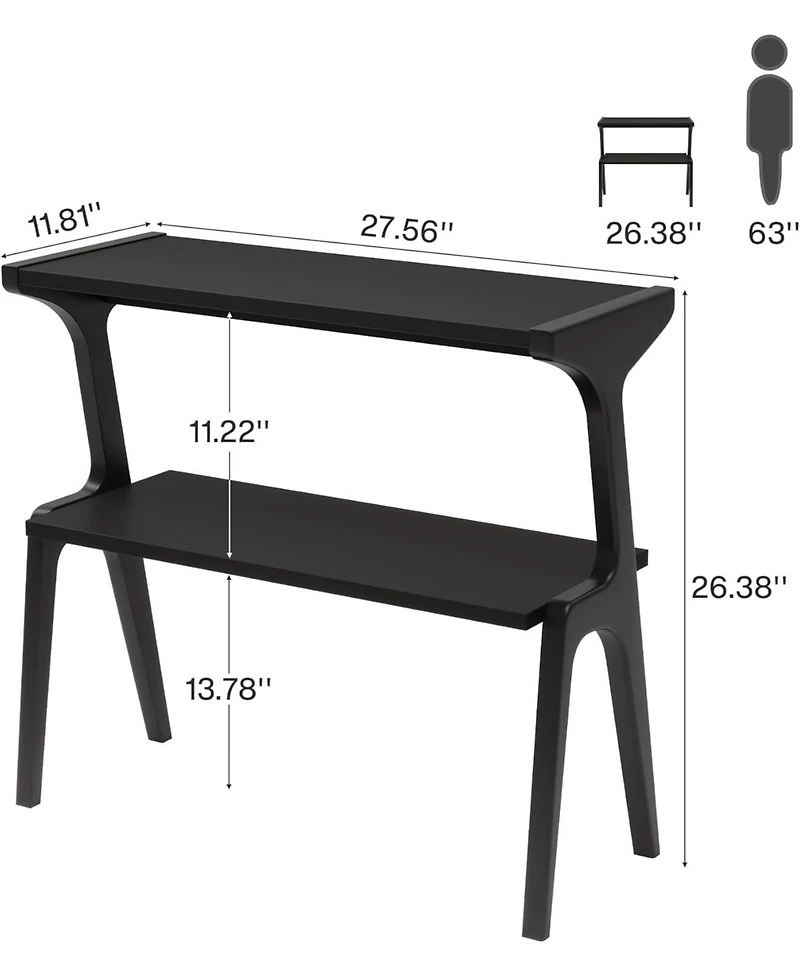 Tribesigns Solid Wood End Table, 2-Tier Modern Slim Couch Side Table with Storage Shelves, Black