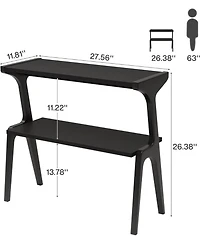 Tribesigns Solid Wood End Table, 2-Tier Modern Slim Couch Side Table with Storage Shelves, Black