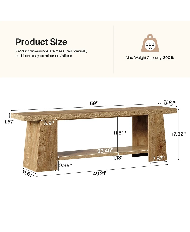 Tribesigns Modern Bedroom Bench with Storage Shelf, Solid Wood Entryway Bench
