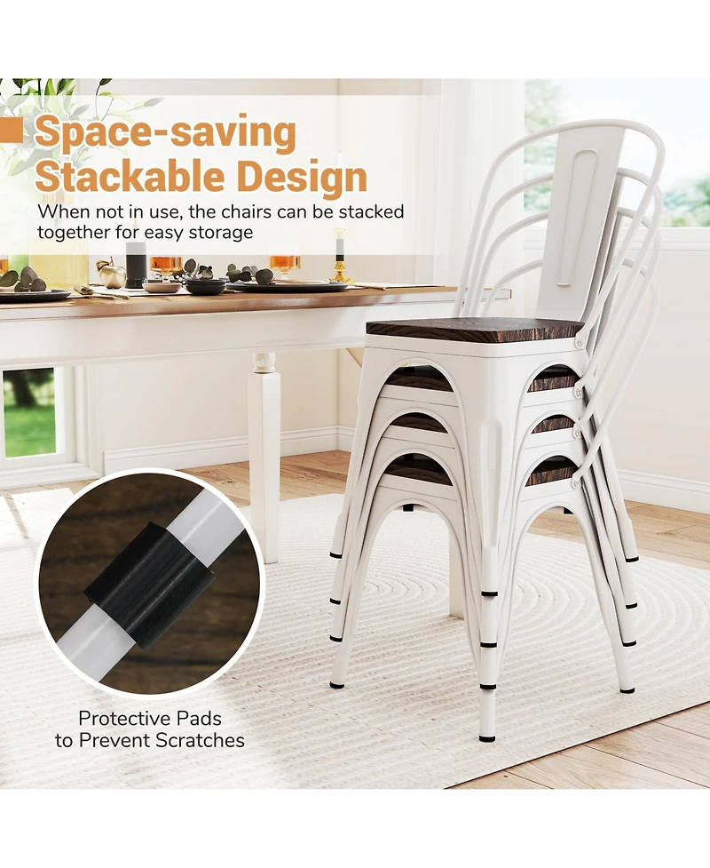 Gymax Tolix Style Metal Dining Chairs Set of 4 w/Wood Seat & Removable Backrest