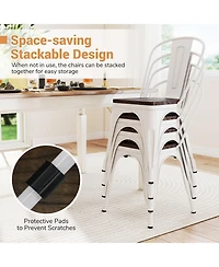 Gymax Tolix Style Metal Dining Chairs Set of 4 w/Wood Seat & Removable Backrest