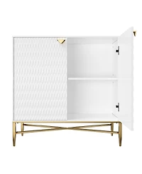 Lovmor Modern Accent Cabinet with Raised Diamond Pattern Brass Legs and Adjustable Foot Pegs