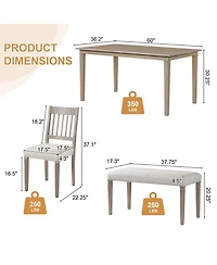 Streamdale Furniture Retro 6-Piece Dining Set: Table, 4 Chairs & Bench