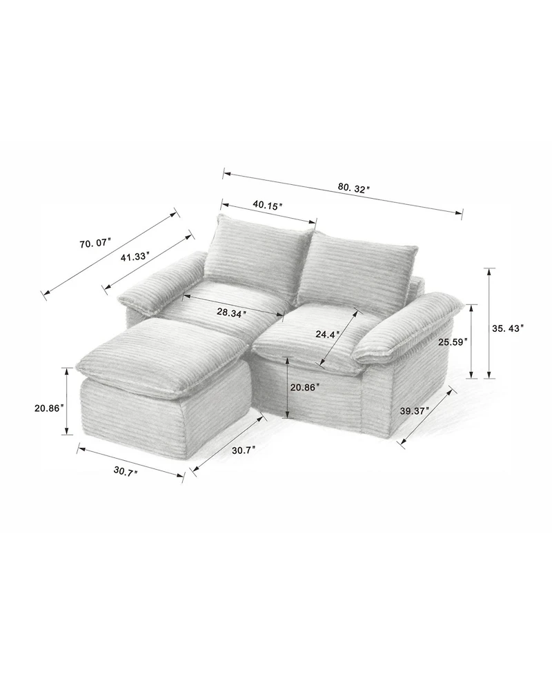 Streamdale Furniture Modern corduroy cloud sofa, freely combined, comfortable sitting experience