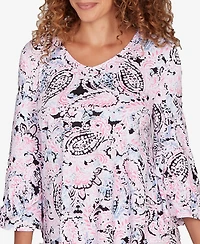 Ruby Rd. Petite Paisley Ruffle Sleeve Knit Top