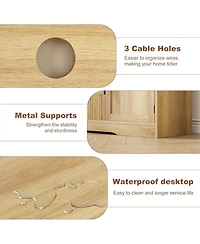 gaomon 72" Tv Stand, Farmhouse Entertainment Center with Wave Pattern, 2 Glass Door Cabinets & Open Storage, Media Console