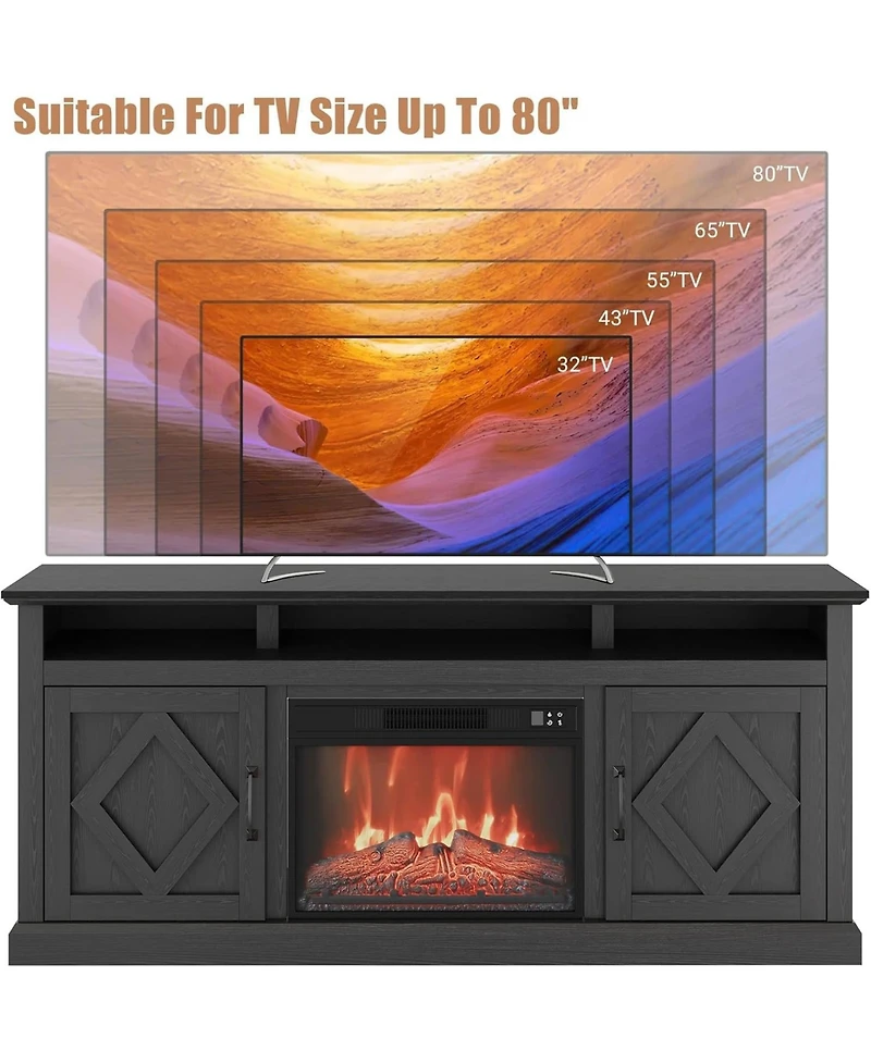 67" Fireplace Tv Stand with 23" Electric Fireplace & Remote, Storage Cabinets, Entertainment Center, Brown