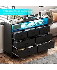Gaomon 7-Drawer Dresser for Bedroom, Long Wooden Chest with Led Light, Wide Storage Cabinet for Living Room, Hallway or Closet