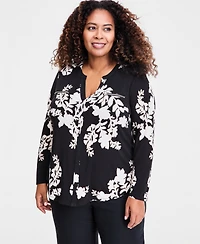 Jm Collection Plus Zip-Pocket V-Neck Long-Sleeve Top, Macy's Exclusive