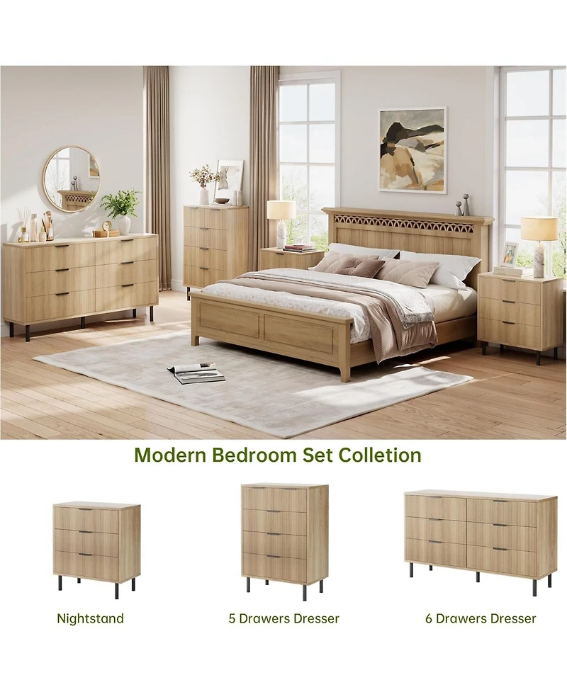 gaomon Oak Modern 6-Drawer Dresser with Metal Handles, Wooden Storage Cabinet for Bedroom, Closet, Hallway