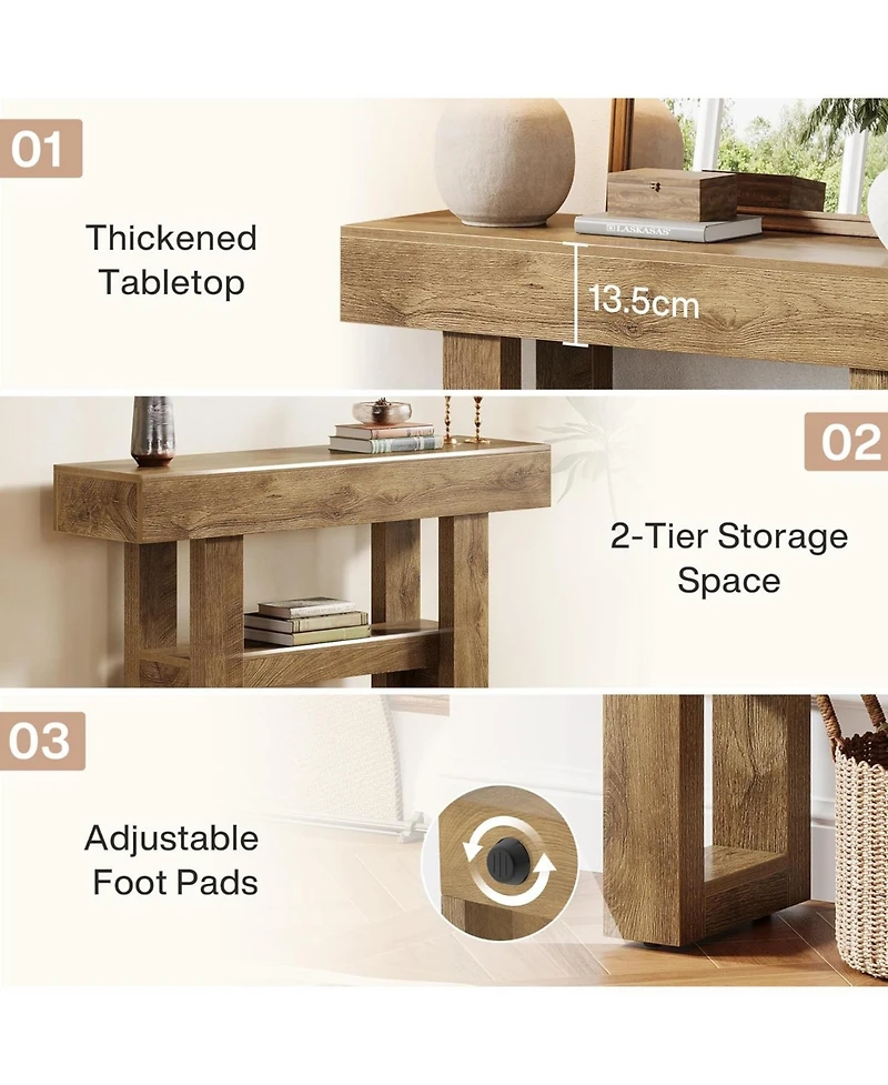 Tribesigns 41.34-Inch Farmhouse Console Table, 2-Tier Narrow Sofa Table Behind The Couch,Light Brown
