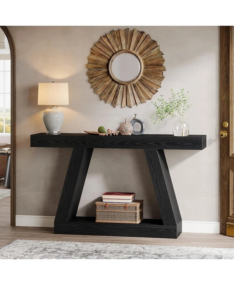 Tribesigns Farmhouse Console Table, 55-Inch Rustic Sofa Table with Storage, Black